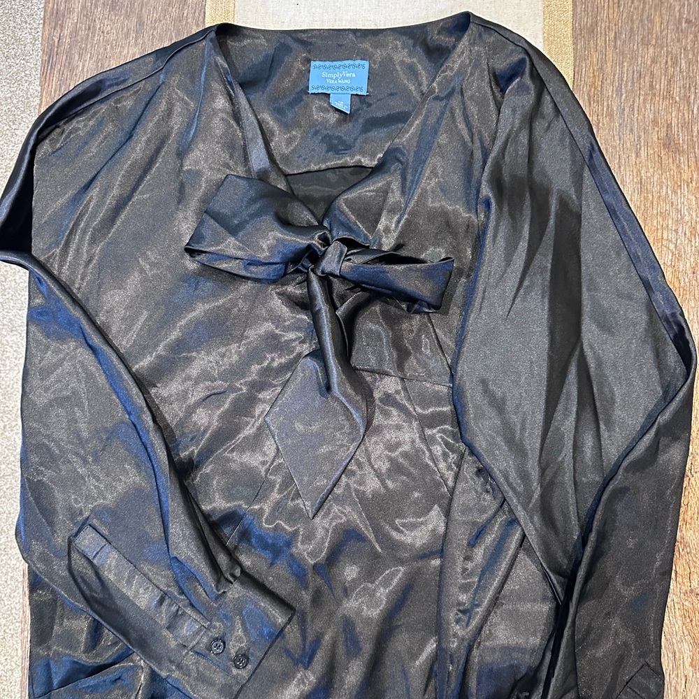 Vera wang Black Sheer Blouse with Bow Tie sz12